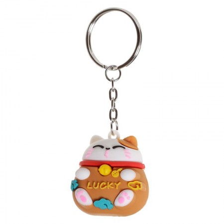 Maneki Neko JDM Lucky Cat 3D PVC Keyring - Brown