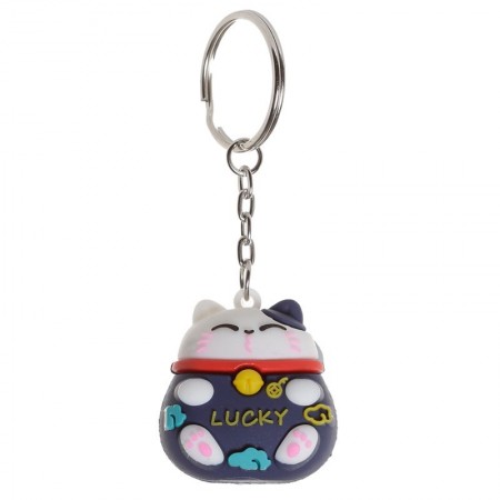 Maneki Neko JDM Lucky Cat 3D PVC Keyring - Navy