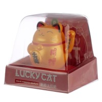 Maneki Neko Lucky Cat Waving JDM Solar Powered Novelty - Gold